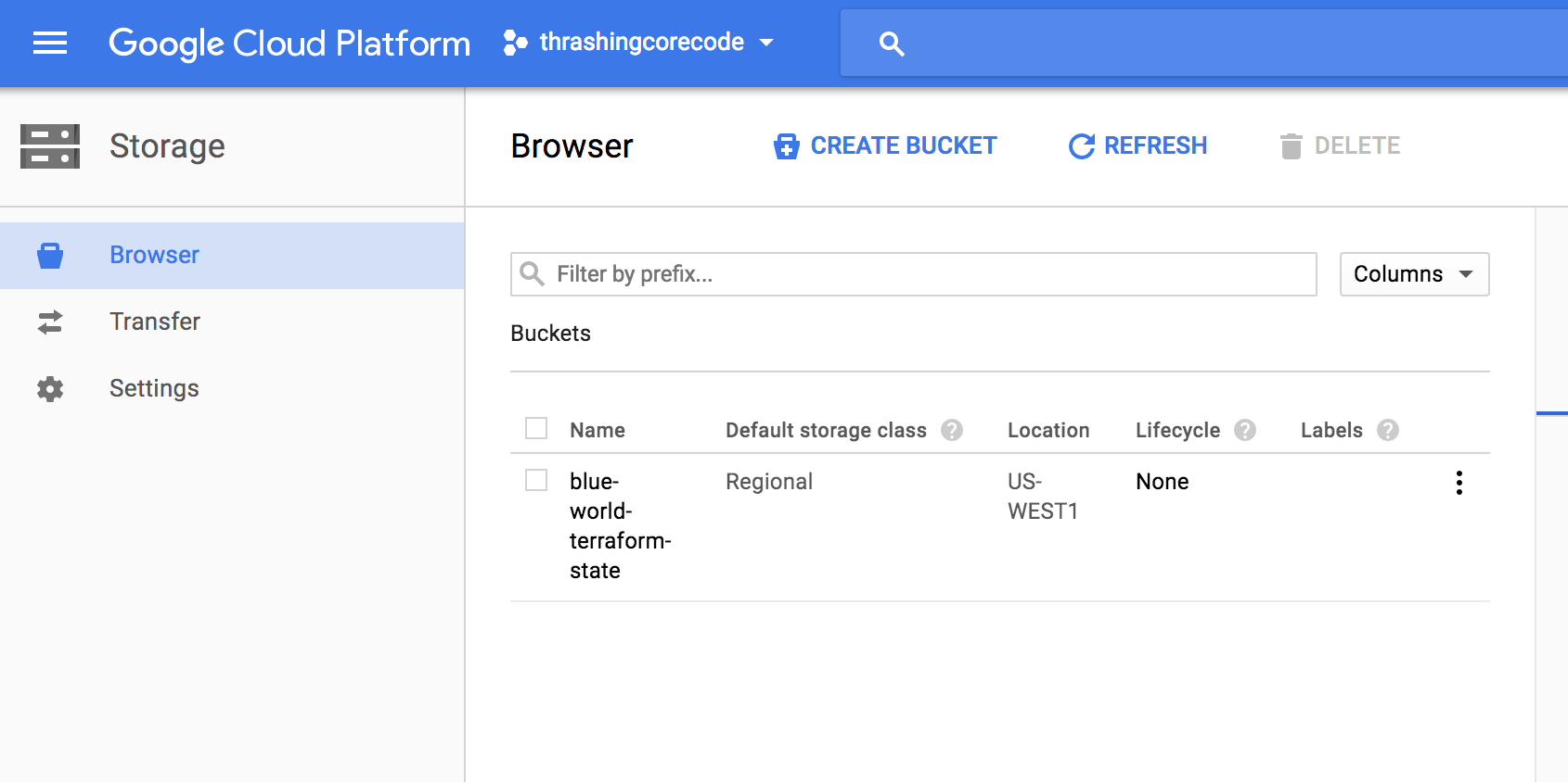 Shown in GCP Interface